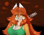  ahoge anthro big_breasts black_nose breasts canid canine chest_tuft clothed clothing cloud female fur hair hi_res inner_ear_fluff long_hair mammal moon orange_body orange_fur orange_hair shirt solo tank_top terraria topwear tuft were werecanid werecanine werefox whiskers yellow_eyes zeradias zoologist_(terraria) 