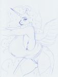  2020 anthro anthrofied big_breasts blush breasts clothing equid female friendship_is_magic hasbro hi_res horn huge_breasts longinius looking_at_viewer looking_back mammal mature_female my_little_pony nightmare_moon_(mlp) open_back_sweater side_boob sketch sleeveless solo sparkles sweater thick_thighs topwear turtleneck winged_unicorn wings 