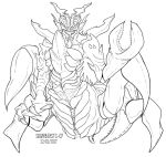  claws eyeless fan_character fangs horn humanoid kaiju male monochrome open_mouth simple_background solo spikes vipery-07 white_background 