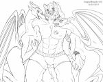  anthro anthro_on_anthro anthrofied bottomwear breasts butt canid canine canis claws clothing collar dragon fan_character fangs female fluffy fluffy_tail fur group horn interspecies male male/female mammal monochrome muscular muscular_male nipples open_mouth shorts simple_background tongue tongue_out vipery-07 white_background wings wolf 