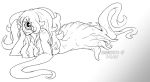  1_eye anthro blush breasts female hair lizard lying monochrome multi_breast nipples reptile scalie simple_background smile solo tentacles vipery-07 white_background 
