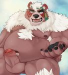  2020 absurd_res anthro balls belly brown_body brown_fur erection fur genitals hi_res kemono kimun_kamui_(tas) male mammal moobs navel nipples overweight overweight_male penis solo tokyo_afterschool_summoners udontarai ursid video_games 