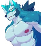  abs absurd_res anthro canid canine canis fur green_eyes hi_res male mammal muscular muscular_male nipples pecs simple_background solo tsukigata_rossi white_background wolf 