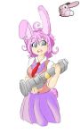  alternate_species animal_humanoid breasts clothed clothing eyebrows female fur hair hi_res holding_object humanoid humanoidized lagomorph lagomorph_humanoid leporid_humanoid lepus_(terraria) mammal mammal_humanoid mrroftelgerf open_mouth pink_body pink_fur pink_hair rabbit_humanoid raised_eyebrows simple_background solo spiral_eyes terraria white_background 