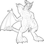 absurd_res anthro dahurgthedragon dragon european_mythology hi_res looking_at_viewer looking_down looking_down_at_viewer low-angle_view male monochrome mythological_creature mythological_scalie mythology raised_arm scalie sketch solo standing western_dragon wrathion_the_black_prince_(warcraft)