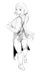  1girl breasts closed_mouth conto full_body greyscale gundam gundam_build_fighters highres iori_rinko long_hair long_sleeves looking_at_viewer monochrome panties ribbed_sweater sidelocks simple_background sketch smile solo sweater thumbs_up underwear very_long_hair white_background 