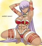  1girl breasts christmas darabuchi dark_skin fate/grand_order fate_(series) huge_breasts long_hair purple_hair squatting 