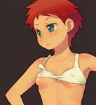 blue_eyes breasts earthbound erect_nipples kumatora mother mother_(game) mother_3 nintendo red_hair short_hair simple_background underboob 