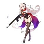  1girl alternate_costume bangs battle_rifle black_dress black_panties blonde_hair blush breasts brown_footwear brown_legwear cape closed_mouth cross crossed_legs damaged dress eyebrows_visible_through_hair full_body g3_(girls_frontline) garter_belt girls_frontline gloves gun h&amp;k_g3 hair_between_eyes head_tilt headset high_heels holding holding_gun holding_weapon iron_cross leaning_forward long_hair long_sleeves looking_at_viewer medium_breasts mod3_(girls_frontline) official_art panties partly_fingerless_gloves philomelalilium photoshop_(medium) purple_eyes red_gloves rifle shoes short_dress simple_background skindentation smile solo standing striped tears thighhighs torn_clothes torn_dress torn_legwear transparent_background trigger_discipline underwear vertical_stripes very_long_hair watson_cross weapon white_cape 