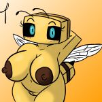  1:1 antennae_(anatomy) anthro areola arthropod bee belly big_areola big_breasts blush breasts curvy_figure digital_media_(artwork) eye_moisturizer eyelashes female genitals green_eyes hi_res huge_breasts hymenopteran insect insect_wings looking_at_viewer minecraft navel nipples not_furry nude pussy simple_background solo stripes thick_thighs video_games voluptuous wide_hips wings 