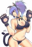  1girl animal_costume animal_ears bikini blue_eyes blue_hair breasts cat_costume cat_ears cat_paws elbow_gloves gloves highres leona_heidern long_hair murotarou2000 paw_shoes paws ponytail shoes snk_heroines:_tag_team_frenzy solo swimsuit the_king_of_fighters 