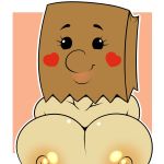  &lt;3 1:1 anthro areola big_breasts black_eyes blush breasts equid equine fan_character hasbro hi_res horse kloudmutt looking_at_viewer mammal my_little_pony nipples paper_bag paper_bag_(oc) paper_bag_hat pony smile solo 