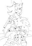  2020 anthro black_and_white clenched_teeth clothing duo eulipotyphlan footwear gloves gun handgun handwear hedgehog holding_gun holding_object holding_weapon kneeling kohane01 looking_at_another male mammal monochrome ranged_weapon scratches shadow_the_hedgehog shoes sonic_the_hedgehog sonic_the_hedgehog_(series) standing teeth weapon wounded 