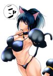  1girl animal_costume animal_ears bikini blue_eyes blue_hair breasts cat_costume cat_ears cat_paws cat_tail earrings gloves highres jewelry leona_heidern long_hair paw_shoes paws pfppe ponytail shoes snk_heroines:_tag_team_frenzy solo swimsuit tail the_king_of_fighters 