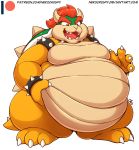  2020 3_toes 4_fingers alpha_channel anthro armband belly big_belly bowser claws digital_media_(artwork) fingers horn koopa male mario_bros nekocrispy nintendo obese obese_male open_mouth overweight overweight_male patreon red_eyes scalie sharp_teeth shell simple_background solo spiked_shell spikes teeth text toe_claws toes transparent_background url video_games 