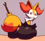  ambiguous_gender anthro big_butt black_body black_fur braixen butt duo fangs fur genitals hot_dogging human human_on_anthro inner_ear_fluff interspecies looking_at_viewer looking_back male male/ambiguous mammal nintendo orange_body orange_fur penis pok&eacute;mon pok&eacute;mon_(species) red_eyes sex smile solidpoint stick tuft video_games white_body white_fur yellow_body yellow_fur 