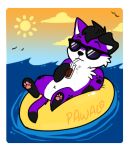  anthro beverage border canid canine canis domestic_dog drinking elkhound eyewear low_res male mammal pawalo rubber_ring sea solo spitz spunkyracoon straw summer sun sunglasses water white_border 