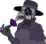  absurd_res alpha_channel animal_mask anthro beak_mask black_rose clothed clothing female flower hat headgear headwear hi_res hybrid kaltt_deelohial mask piercing plague_doctor plant prototype_shadow_blitz rose_(flower) solo 