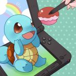  1:1 2016 ambiguous_gender anthro blue_body blue_eyes blue_scales brown_eyes curled_tail english_text fingers human mammal nails nintendo nintendo_ds nintendo_ds_family open_mouth pok&eacute;_puff pok&eacute;mon pok&eacute;mon_(species) pok&eacute;mon_amie rainbow scales scalie semi-anthro seviyummy shell signature sitting squirtle text toes video_games 