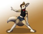  anthro canid canine clothing female fennec fox gradient_background kanrod_stavoyan mammal simple_background smile solo 