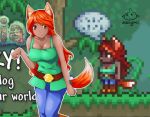  animal_humanoid belt bottomwear breasts brown_eyes canid canid_humanoid canine canine_humanoid cleavage clothed clothing dipstick_tail female fox_humanoid hair hi_res humanoid inner_ear_fluff long_hair looking_at_viewer mammal mammal_humanoid mgeggroll multicolored_tail orange_hair pants screencap screencap_background shirt smile solo tank_top terraria topwear tuft zoologist_(terraria) 