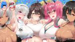  6+girls :d ;d ahoge armpits arms_up azur_lane baltimore_(azur_lane) baltimore_(black_ace)_(azur_lane) bangs bare_shoulders bikini bikini_top black_bra black_choker black_hair black_hairband black_ribbon blue_background blue_hair blush body_markings bra braid breast_press breast_squeeze breasts bremerton_(azur_lane) bremerton_(scorching-hot_training)_(azur_lane) brown_eyes brown_hair censored cheerleader choker cleavage collarbone commentary_request confetti crop_top crop_top_overhang dark_skin eagle_union_(emblem) eyebrows_visible_through_hair eyewear_on_head facial_mark forehead_mark french_braid grey_hair hair_between_eyes hair_intakes hair_ornament hair_ribbon hairband hairclip hands_on_another&#039;s_shoulders hands_up highres holding_pom_poms honolulu_(azur_lane) honolulu_(summer_accident?!)_(azur_lane) hose identity_censor jewelry large_breasts long_hair looking_at_viewer massachusetts_(azur_lane) midriff mizuyan multicolored_hair multiple_girls native_american navel no_mole not_present one_eye_closed open_mouth parted_hair pink_eyes pink_hair pom_poms purple_eyes red_eyes red_hair reno_(azur_lane) reno_(biggest_little_cheerleader)_(azur_lane) ribbon see-through sheer_clothes shirt short_hair side-by-side side_ponytail sidelocks silver_dress silver_hair sleeveless sleeveless_shirt smile south_dakota_(azur_lane) sports_bra sportswear st._louis_(azur_lane) st._louis_(luxurious_wheels)_(azur_lane) standing steam streaked_hair sunglasses sweat swimsuit symmetrical_docking tennis_uniform twintails two-tone_shirt underboob underwear upper_body v white_sports_bra x_hair_ornament yellow_eyes 