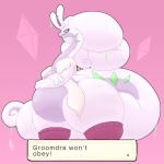  2020 angry antennae_(anatomy) anthro belly clothing crossed_arms curled_tail dragon english_text eyelashes fan_character female goodra green_eyes groomdra_(josomez) hi_res josomez knee_socks legwear long_neck looking_at_viewer mostly_nude narrowed_eyes nintendo overweight overweight_anthro overweight_female pok&eacute;mon pok&eacute;mon_(species) portrait purple_body slime socks solo standing text text_box thick_tail thick_thighs three-quarter_portrait video_games white_body wide_hips 