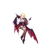  1girl 2017 aiguillette alternate_costume alternate_hairstyle argyle ascot bangs bare_tree bat black_gloves blonde_hair blush boots braid brown_footwear collared_shirt crown_braid cup drinking_glass eyebrows_visible_through_hair fangs french_braid full_body girls_frontline gloves green_eyes gun hair_over_shoulder halloween handgun high_heel_boots high_heels holster holstered_weapon jack-o&#039;-lantern light_particles long_sleeves looking_at_viewer low_ponytail o-ring official_art open_mouth pistol ponytail red_wings shiny shiny_clothes shiny_hair shirt solo star_(symbol) sweatdrop thigh_boots thigh_holster thighhighs torn_wings transparent_background tree ushi_(newrein) vampire vampire_costume weapon welrod welrod_mk2_(girls_frontline) white_shirt wide_sleeves wine_glass wing_hair_ornament wings wristband 