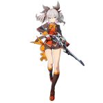  1girl bangs benghuai_xueyuan black_legwear blazer bronya_zaychik bronya_zaychik_(wolf&#039;s_dawn) brown_shorts closed_mouth crossover drill_hair earrings expressionless full_body girls_frontline gun hair_between_eyes holding holding_gun holding_weapon honkai_(series) jacket jewelry kneehighs long_hair looking_at_viewer mary_janes official_art open_blazer open_clothes open_jacket red_footwear rifle shadow shoes short_shorts shorts sidelocks sniper_rifle solo stuffed_animal stuffed_bunny stuffed_toy thighs transparent_background tsurime twintails vest waterkuma weapon 