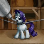  ambiguous_gender barn bdsm bondage bound collar cutie_mark equid equine feral force_feeding forced friendship_is_magic grimdark hasbro hi_res horn mammal my_little_pony nipples rarity_(mlp) smudge_proof solo teats unicorn 