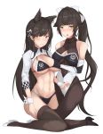  2girls animal_ears atago_(azur_lane) atago_(stunning_speedster)_(azur_lane) azur_lane bikini black_hair black_legwear bow breasts brown_eyes brown_legwear chinese_commentary commentary_request elbow_gloves extra_ears feet_out_of_frame full_body gloves hair_bow high_heels highleg highleg_bikini highleg_swimsuit highres impossible_clothes kneeling large_breasts leotard logo looking_at_viewer mole mole_under_eye multicolored_leotard multiple_girls pantyhose ponytail race_queen shrug_(clothing) sitting swimsuit takao_(azur_lane) takao_(full_throttle_charmer)_(azur_lane) thighhighs two-tone_bikini unitard wariza white_bow white_footwear wolf_ears wrist_cuffs yusha_(m-gata) 