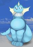  anthro belly blue_body digital_media_(artwork) eeveelution foxball hi_res humanoid looking_at_viewer male nintendo overweight overweight_anthro overweight_male pok&eacute;mon pok&eacute;mon_(species) solo vaporeon video_games 
