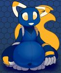  ambiguous_gender android animal_humanoid anthro belly big_belly blue_body cat_humanoid digital_media_(artwork) domestic_cat e621 esix felid felid_humanoid feline feline_humanoid felis foxball hi_res humanoid machine mammal mammal_humanoid mascot navel overweight overweight_anthro robot robot_cat simple_background smile solo 