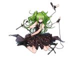  &gt;:( 1girl alternate_costume bangs bare_shoulders black_dress black_footwear black_gloves blush boots clenched_teeth damaged dress fingerless_gloves frown full_body girls_frontline gloves green_hair hair_between_eyes holding holding_microphone infukun kneeling long_hair m950a_(girls_frontline) microphone microphone_stand official_art open_mouth out_of_frame sidelocks solo_focus striped striped_gloves teeth transparent_background twintails v-shaped_eyebrows 