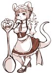  2020 anthro clothed clothing cutlery dress female kemono kitchen_utensils maid_headdress maid_uniform mammal monochrome mouse murid murine rodent setouchi_kurage solo spoon tools uniform 