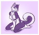  anthro border breasts canid canine canis claws domestic_dog female german_shepherd harness herding_dog holographic husky hybrid mammal nicnak044 nordic_sled_dog pastoral_dog pinup pinup_pose pose solo spitz white_border 