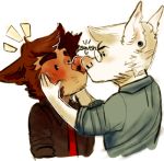  anthro big_nose blush brown_body brown_fur brown_hair canid canine canis casper_(chubbyfurries) chibi chubbyfurries clothed clothing couple_(romantic) domestic_dog duo ear_piercing ethan_(chubbyfurries) eyebrows eyewear fully_clothed fur glasses hair low_res male male/male mammal piercing simple_background sketch thick_eyebrows touching_face touching_noses white_body white_fur white_hair 