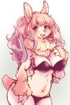  2020 anthro bikini blush breasts cervid cleavage clothed clothing female fur green_eyes hair horizontal_pupils kemono mammal pink_body pink_fur pink_hair pupils setouchi_kurage simple_background solo swimwear white_background 