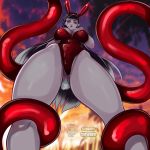  1:1 absurd_res clothing demon female hi_res humanoid looking_at_viewer looking_down playboy_outfit red_clothing red_eyes solo sucubus tutifruti_(artist) 
