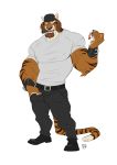  2019 anthro baseball_cap beard belt biceps biped black_body black_claws black_fur black_nose black_stripes black_tail bottomwear bruno_(evane) cigar claws clothed clothing digital_media_(artwork) evane facial_hair felid fingers footwear front_view full-length_portrait fully_clothed fur furrybob green_eyes grey_bottomwear grey_clothing grey_pants hand_in_pocket hat headgear headwear hi_res looking_at_viewer male mammal match multicolored_body multicolored_fur multicolored_tail muscular muscular_anthro muscular_male nipple_outline open_mouth orange_body orange_fur orange_tail pantherine pants pockets portrait shirt shoes sideburns simple_background smile smirk solo standing striped_body striped_fur striped_tail stripes t-shirt teeth tiger topwear whiskers white_background white_body white_clothing white_fur white_shirt white_tail white_topwear wristband 