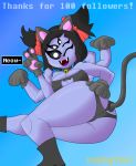  arachnid arthropod bell bell_collar bobby2boi breasts buttplug buttplug_tail cat_costume clothing collar costume fake_tail female hi_res muffet non-mammal_breasts presen sex_toy solo spider thick_thighs undertale video_games 