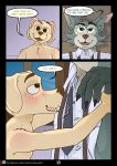  absurd_res anthro beastars bird_dog blush canid canine canis clothed clothing comic dialogue domestic_dog domination drama duo english_text fur grey_body grey_fur hi_res hunting_dog imminent_sex jack_(beastars) labrador legoshi_(beastars) male male/male male_domination mammal page_(disambiguation) retriever signature skinny text theo_young url wolf 