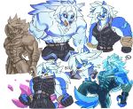  2020 abs anthro belt biceps blue_body blue_fur canid canine canis cheong_hwan clothed clothing digital_media_(artwork) fingerless_gloves fur gloves hair handwear hi_res male mammal multicolored_body multicolored_fur muscular muscular_anthro muscular_arms muscular_male pecs simple_background solo white_body white_fur wolf wolfmalro 