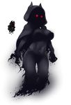  big_breasts black_body black_skin breasts cloak clothing dark_skin female floating ghost glistening glistening_body glistening_breasts glistening_skin hi_res hood humanoid mostly_nude navel not_furry nyong_nyong obscured_face red_eyes simple_background solo spirit terraria white_background wraith_(terraria) 