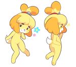  absurd_res animal_crossing anthro canid canine canis casual_nudity domestic_dog featureless_chest featureless_crotch featureless_hands female fur hair hair_bun hi_res isabelle_(animal_crossing) mammal nintendo nude solo starbirbz video_games yellow_body yellow_fur 