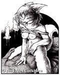  2005 anthro black_and_white breasts candle canid canine clothed clothed_sex clothing eyes_closed female fox genitals low_res male male/female mammal monochrome nipples o-kemono penetration pubes pussy sex vaginal vaginal_penetration 