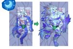  2020 abs anthro biceps blue_body blue_fur canid canine canis cheong_hwan eyes_closed fur hi_res male mammal moon multicolored_body multicolored_fur muscular muscular_anthro muscular_arms muscular_male pecs scar white_body white_fur wolf wolfmalro 