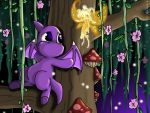  2001 4:3 ambiguous_gender dragon fairy flower fungus horn jumpstart_games looking_at_another mushroom neopet_(species) neopets night plant purple_body shoyru sitting solo the_neopets_team tree video_games vines wallpaper 