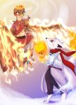  absurd_res accipitrid accipitriform anthro avian battle bird canid canine canis duel duo eagle eaglebird_(character) female fire hi_res light magic magician male male/female mammal ninetales nintendo pok&eacute;mon pok&eacute;mon_(species) video_games wolf wolf_(character) 