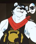  2020 absurd_res anthro armpit_hair bandanna body_hair clothing dirty_talk epic_games eye_patch eyewear fortnite fur hi_res male mammal muscular muscular_male nipples open_mouth overweight overweight_male polar_bear polar_patroller_(fortnite) shirt simple_background slightly_chubby smile snarling solo sylvanedadeer tank_top teeth topwear ursid ursine video_games white_body white_fur 
